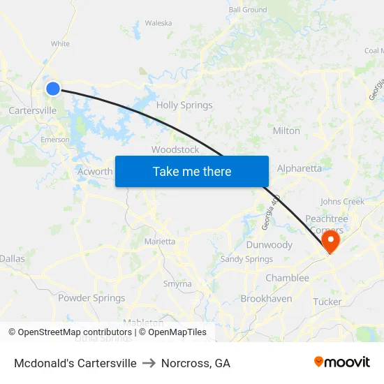 Mcdonald's Cartersville to Norcross, GA map