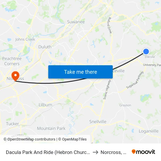 Dacula Park And Ride (Hebron Church) to Norcross, GA map