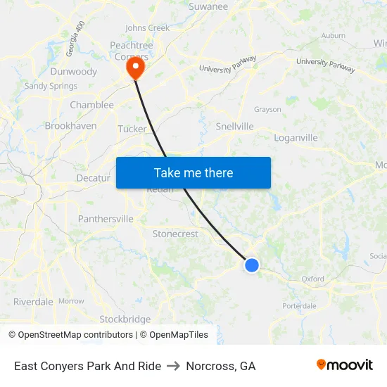 East Conyers Park And Ride to Norcross, GA map