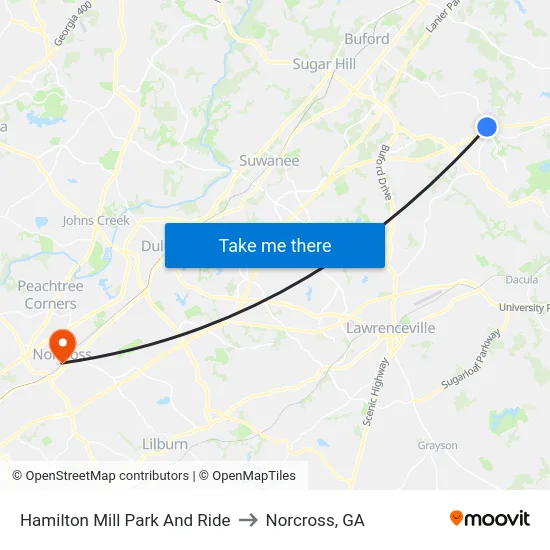 Hamilton Mill Park And Ride to Norcross, GA map