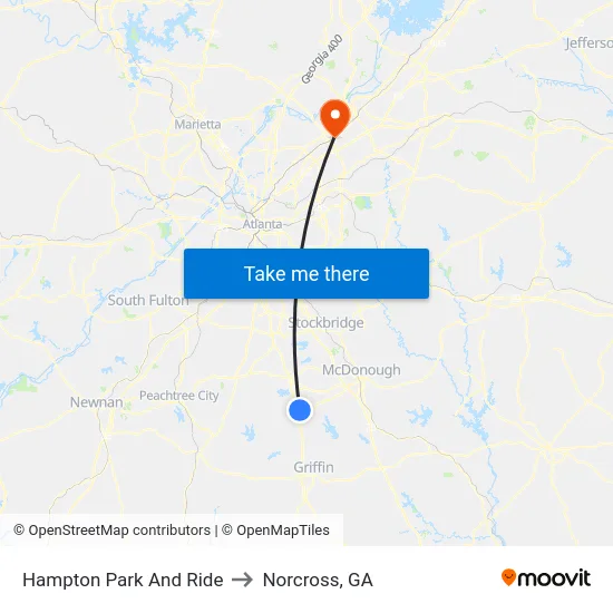 Hampton Park And Ride to Norcross, GA map