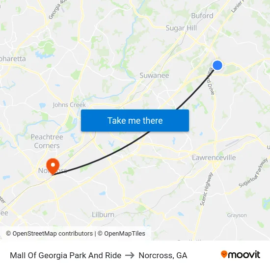 Mall Of Georgia Park And Ride to Norcross, GA map