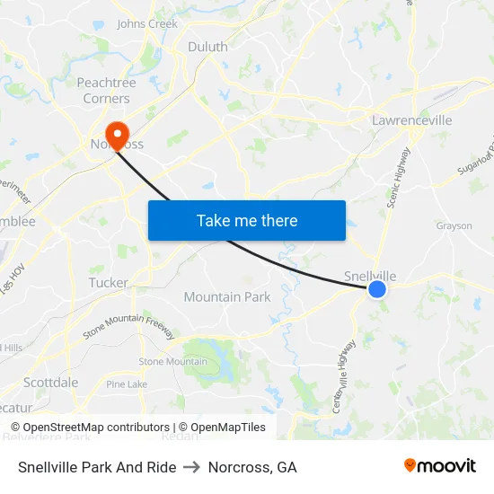 Snellville Park And Ride to Norcross, GA map
