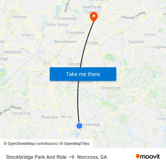 Stockbridge Park And Ride to Norcross, GA map