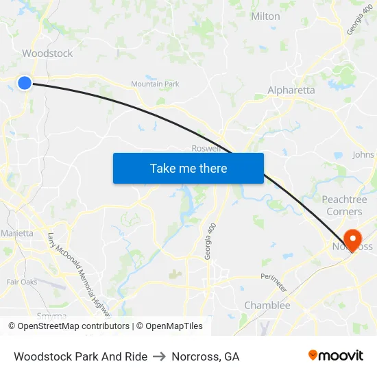 Woodstock Park And Ride to Norcross, GA map