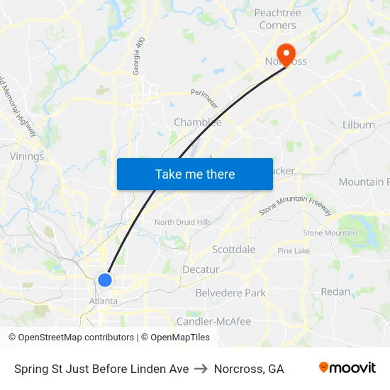 Spring St Just Before Linden Ave to Norcross, GA map