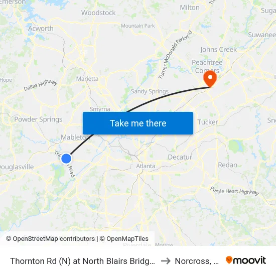 Thornton Rd (N) at North Blairs Bridge Rd to Norcross, GA map
