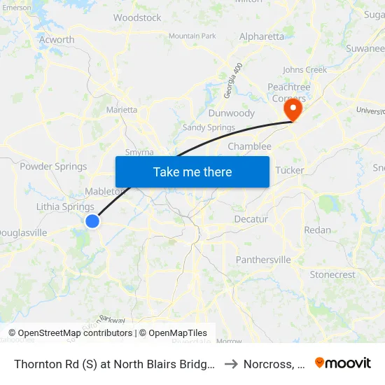 Thornton Rd (S) at North Blairs Bridge Rd to Norcross, GA map