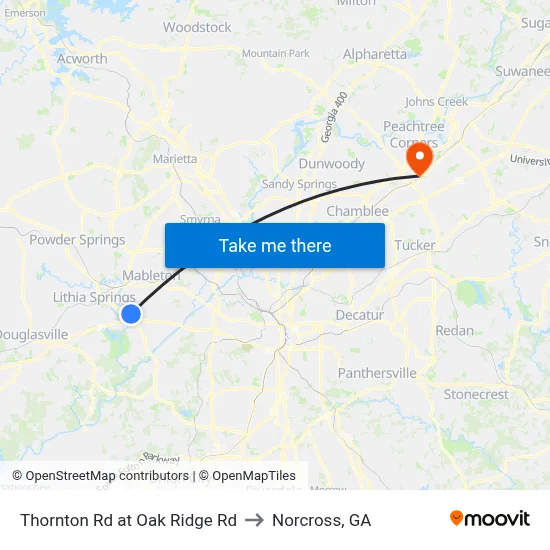Thornton Rd at Oak Ridge Rd to Norcross, GA map