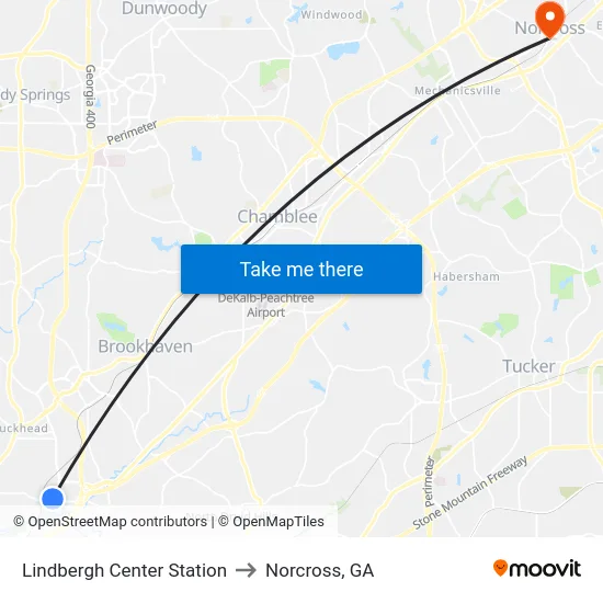 Lindbergh Center Station to Norcross, GA map