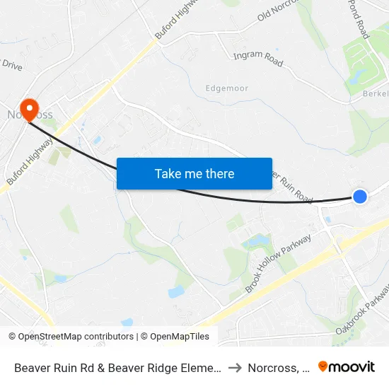 Beaver Ruin Rd & Beaver Ridge Elementary to Norcross, GA map