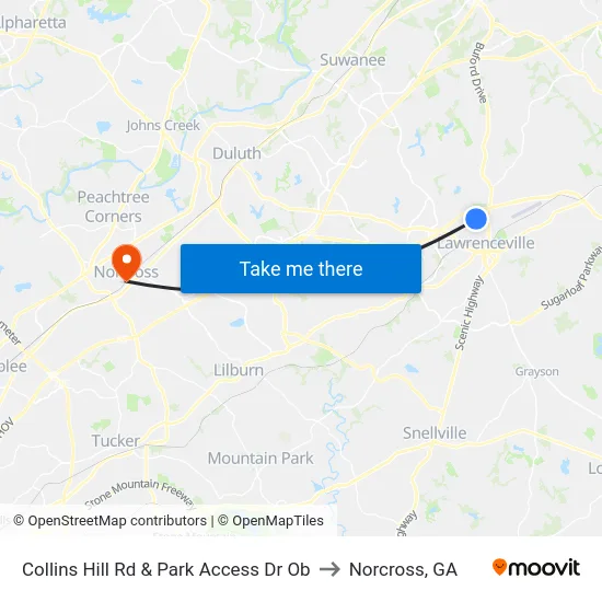 Collins Hill Rd & Park Access Dr Ob to Norcross, GA map