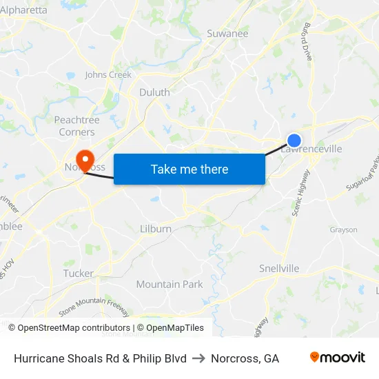 Hurricane Shoals Rd & Philip Blvd to Norcross, GA map