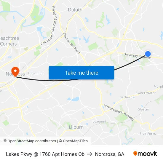 Lakes Pkwy @ 1760 Apt Homes Ob to Norcross, GA map