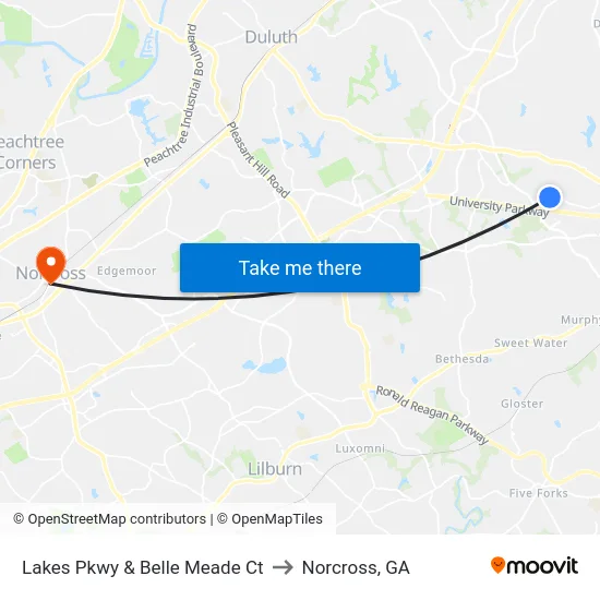 Lakes Pkwy & Belle Meade Ct to Norcross, GA map