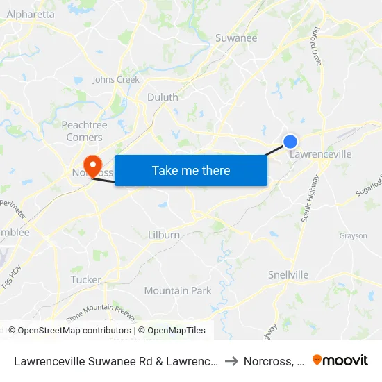 Lawrenceville Suwanee Rd & Lawrenceville to Norcross, GA map