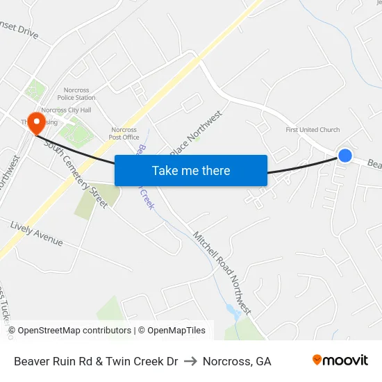Beaver Ruin Rd & Twin Creek Dr to Norcross, GA map