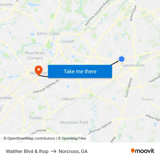 Walther Blvd & Ihop to Norcross, GA map