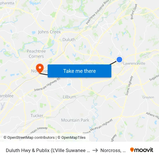 Duluth Hwy & Publix (L'Ville Suwanee Rd) to Norcross, GA map