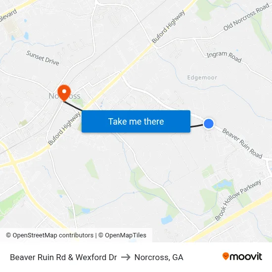 Beaver Ruin Rd & Wexford Dr to Norcross, GA map