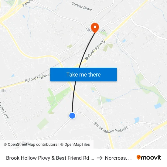 Brook Hollow Pkwy & Best Friend Rd Ob to Norcross, GA map