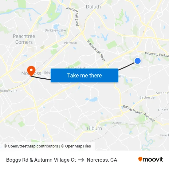 Boggs Rd & Autumn Village Ct to Norcross, GA map