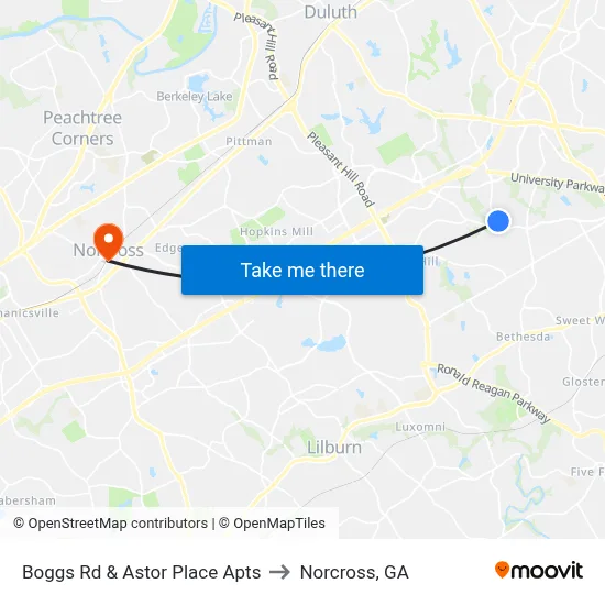 Boggs Rd & Astor Place Apts to Norcross, GA map
