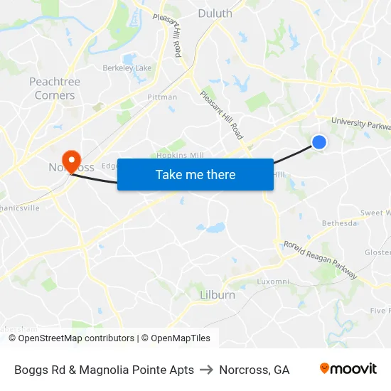 Boggs Rd & Magnolia Pointe Apts to Norcross, GA map