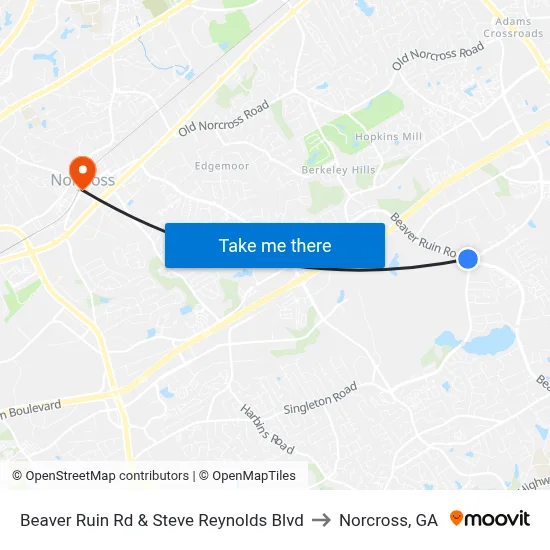 Beaver Ruin Rd & Steve Reynolds Blvd to Norcross, GA map