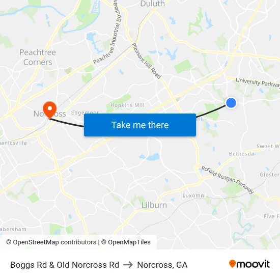 Boggs Rd & Old Norcross Rd to Norcross, GA map