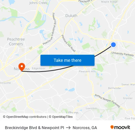 Breckinridge Blvd & Newpoint Pl to Norcross, GA map
