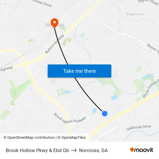 Brook Hollow Pkwy & Ebd Ob to Norcross, GA map