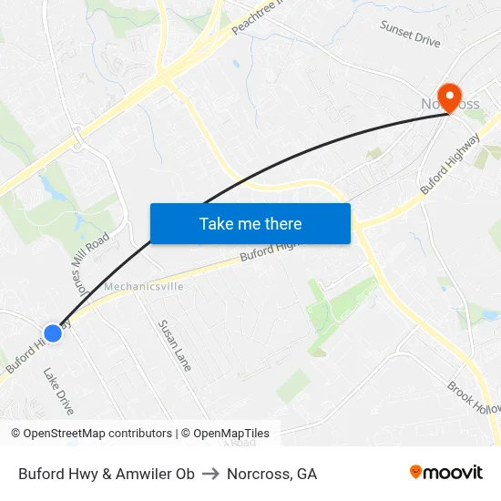 Buford Hwy & Amwiler Ob to Norcross, GA map