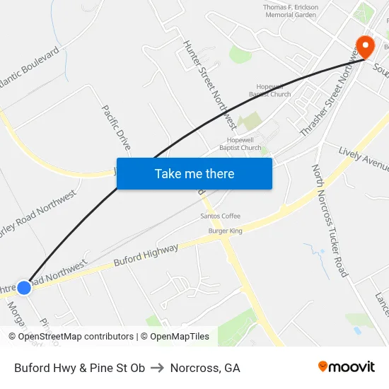 Buford Hwy & Pine St Ob to Norcross, GA map