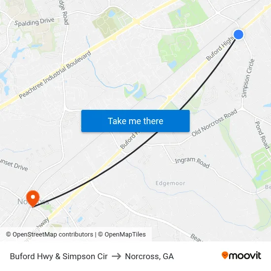 Buford Hwy & Simpson Cir to Norcross, GA map