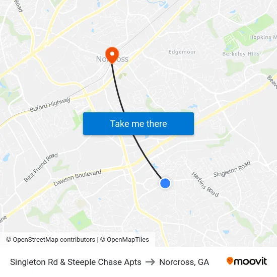 Singleton Rd & Steeple Chase Apts to Norcross, GA map