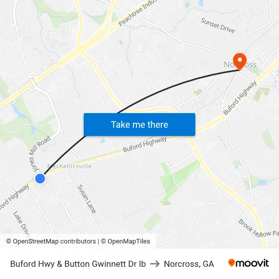 Buford Hwy & Button Gwinnett Dr Ib to Norcross, GA map