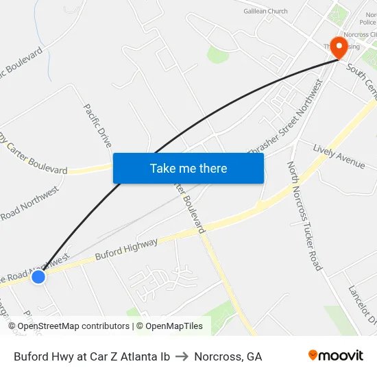 Buford Hwy at Car Z Atlanta Ib to Norcross, GA map