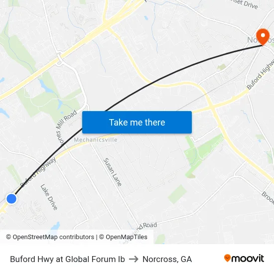 Buford Hwy at Global Forum Ib to Norcross, GA map