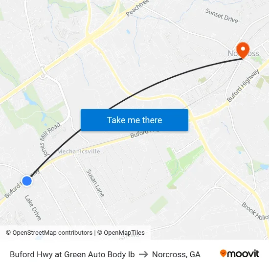 Buford Hwy at Green Auto Body Ib to Norcross, GA map