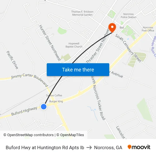Buford Hwy at Huntington Rd Apts Ib to Norcross, GA map