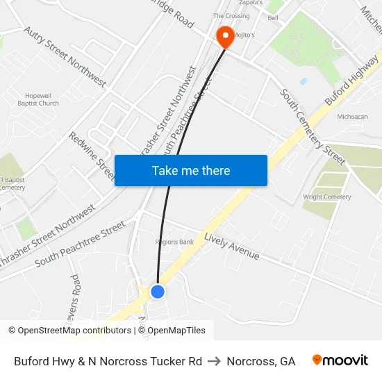 Buford Hwy & N Norcross Tucker Rd to Norcross, GA map