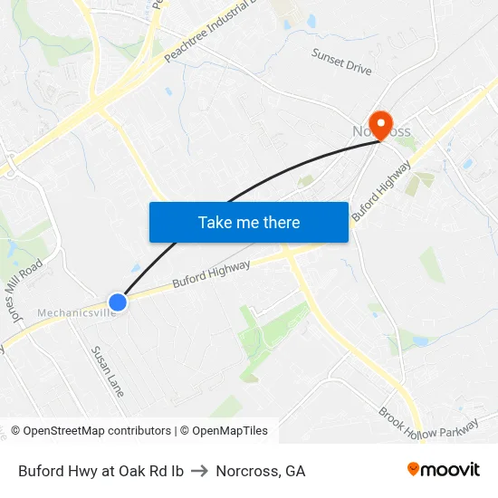 Buford Hwy at Oak Rd Ib to Norcross, GA map