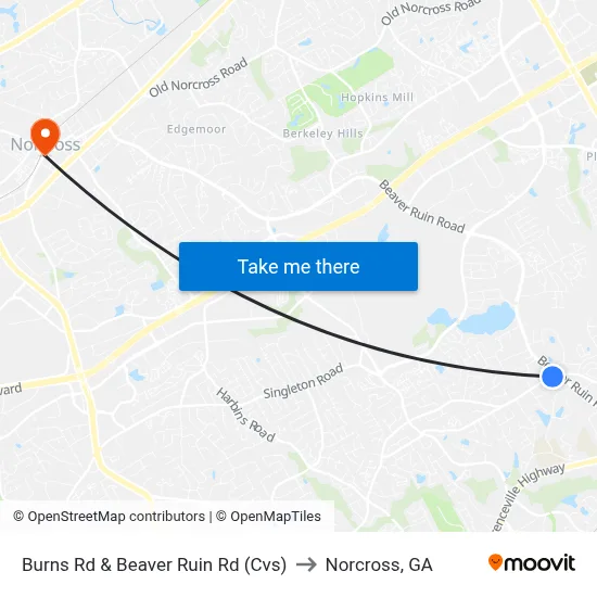 Burns Rd & Beaver Ruin Rd (Cvs) to Norcross, GA map