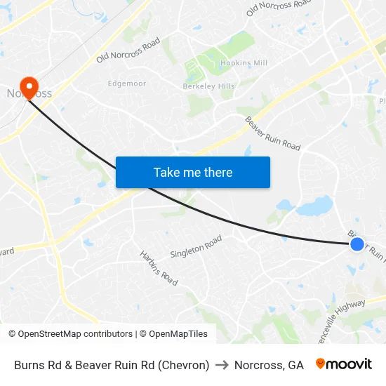 Burns Rd & Beaver Ruin Rd (Chevron) to Norcross, GA map