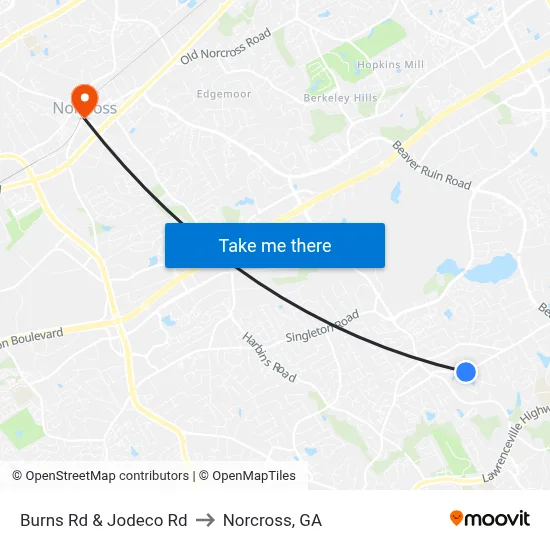 Burns Rd & Jodeco Rd to Norcross, GA map