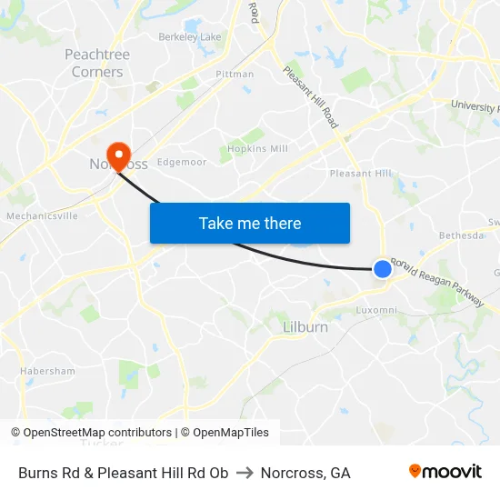 Burns Rd & Pleasant Hill Rd Ob to Norcross, GA map