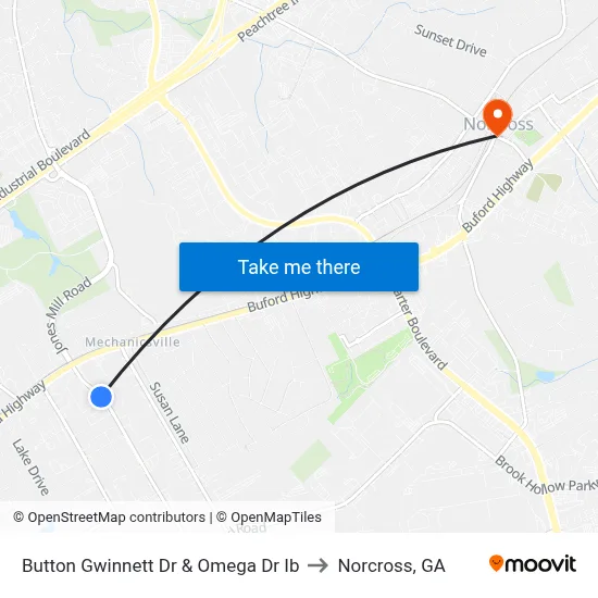 Button Gwinnett Dr & Omega Dr Ib to Norcross, GA map