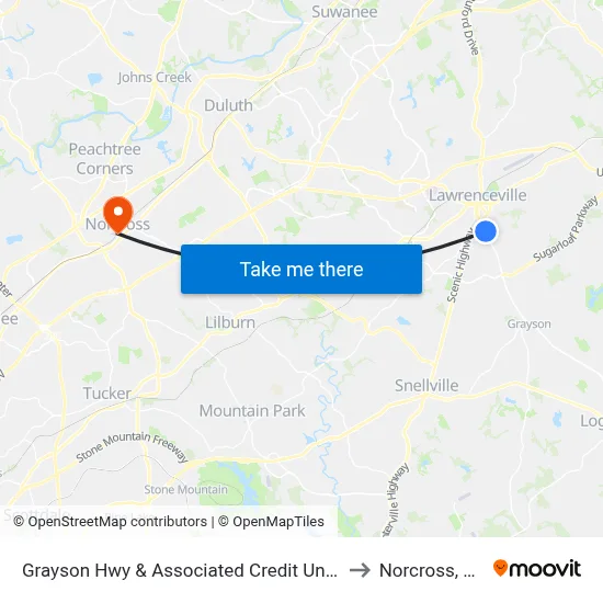 Grayson Hwy & Associated Credit Union to Norcross, GA map
