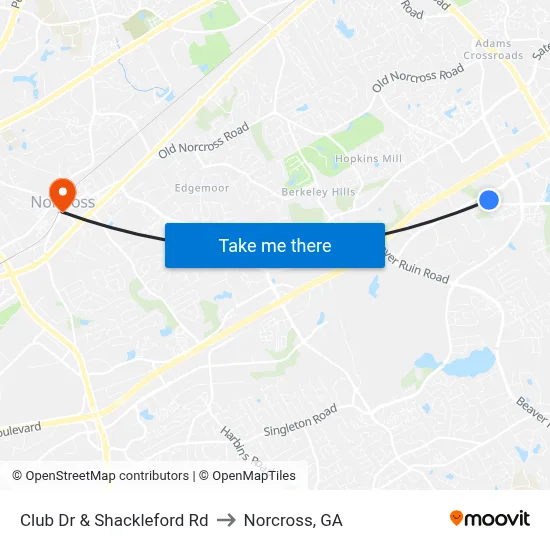 Club Dr & Shackleford Rd to Norcross, GA map